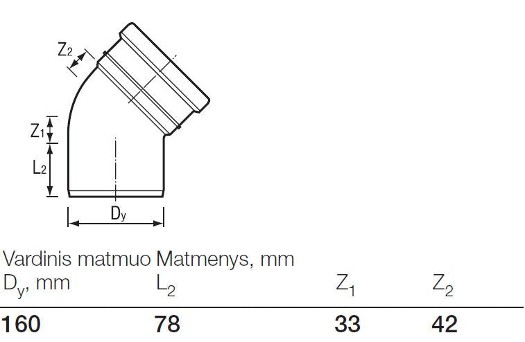 Kolano kanalizacyjne zewnętrzne Wavin, Ø 160 mm, 45°