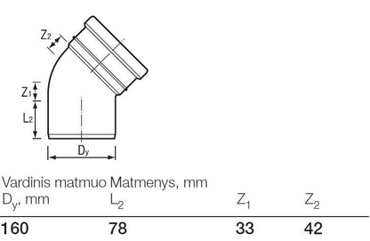 Kolano kanalizacyjne zewnętrzne Wavin, Ø 160 mm, 45°