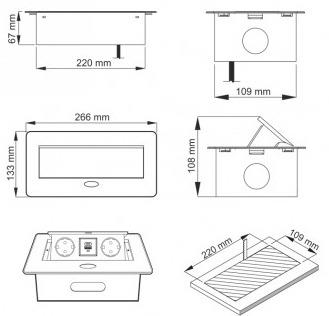 Wpuszczany przedłużacz Design Light, 2 gniazda, USB A+C, 3 m