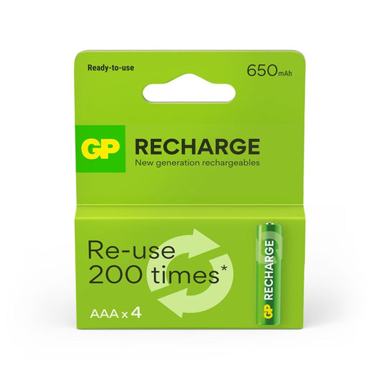 Įkraunami elementai GP RECHARGE AAA, 650mAh, 4 vnt.