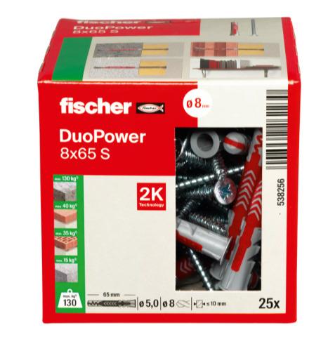 Kołek rozporowy Fischer DuoPower, 65 mm x 8 mm, 25 szt.