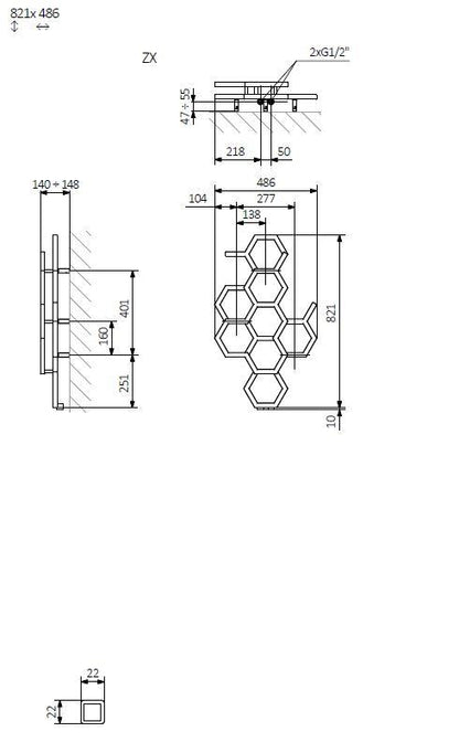 Grzejnik łazienkowy Terma Hex 122X48