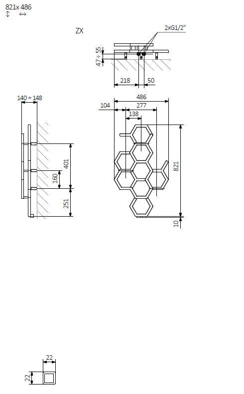 Grzejnik łazienkowy Terma Hex 122X48