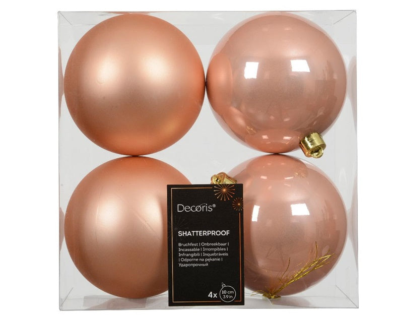 Bombki choinkowe, brzoskwiniowe, 10 cm, plastik, 4 szt.