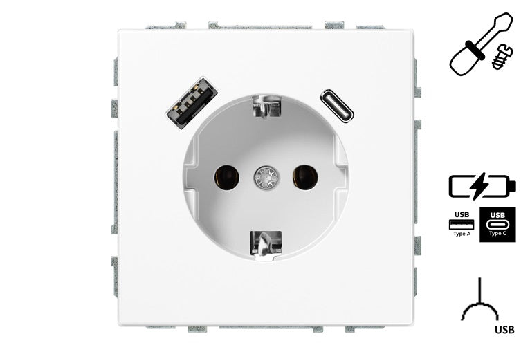 Gniazdo z ładowarką USB A+C LIREGUS MODERN, białe