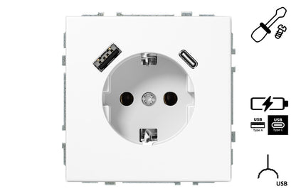 Gniazdo z ładowarką USB A+C LIREGUS MODERN, białe