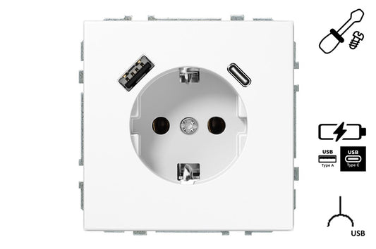 Gniazdo z ładowarką USB A+C LIREGUS MODERN, białe