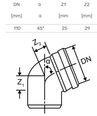 Alkūnė vidaus kanalizacijai Magnaplast Skolan, 110 mm, 45 °