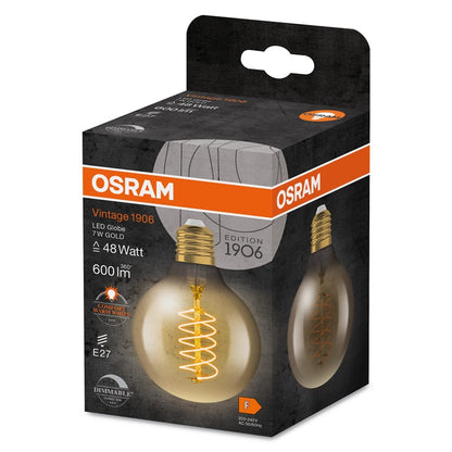 ŻARÓWKA LED OSRAM, G80, E27, 7W, 600LM, 2200K, DIM