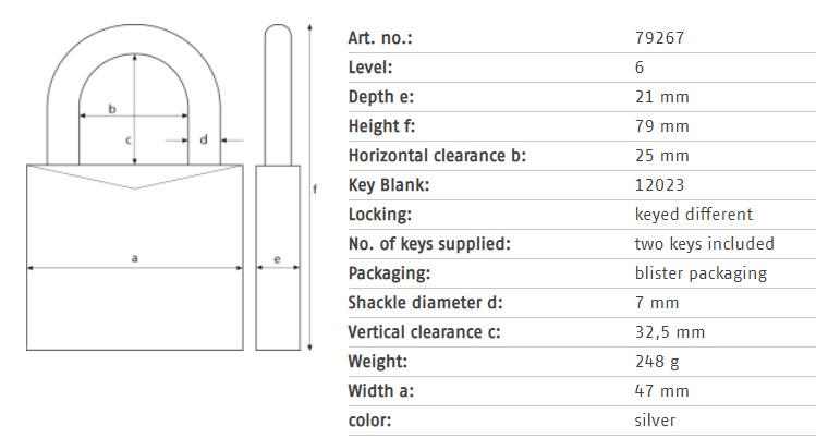 Spyna Abus 79267, sidabro, 79 mm x 47 mm