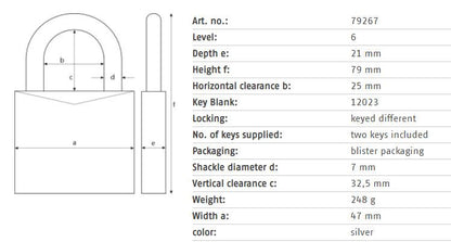 Spyna Abus 79267, sidabro, 79 mm x 47 mm