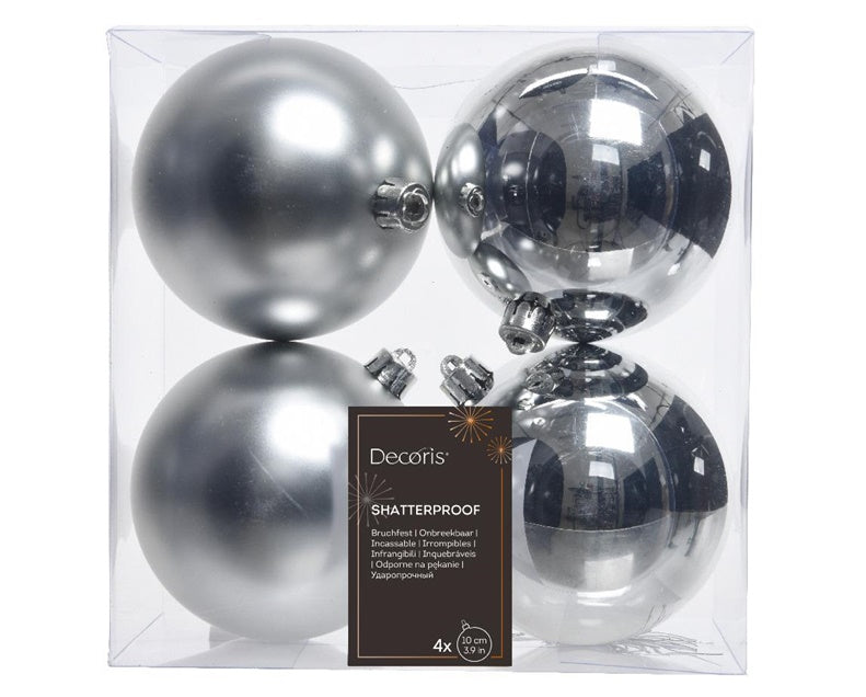 Bombki choinkowe, srebrne, 10 cm, plastik, 4 szt.