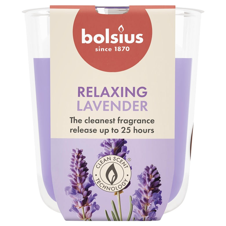 Žvakė, aromatinė Bolsius Relaxing Lavender, 25 h, Violetinė
