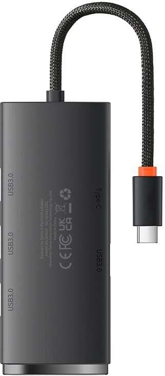 USB šakotuvas Baseus USB-C male, 4 x USB/USB-C female, juoda
