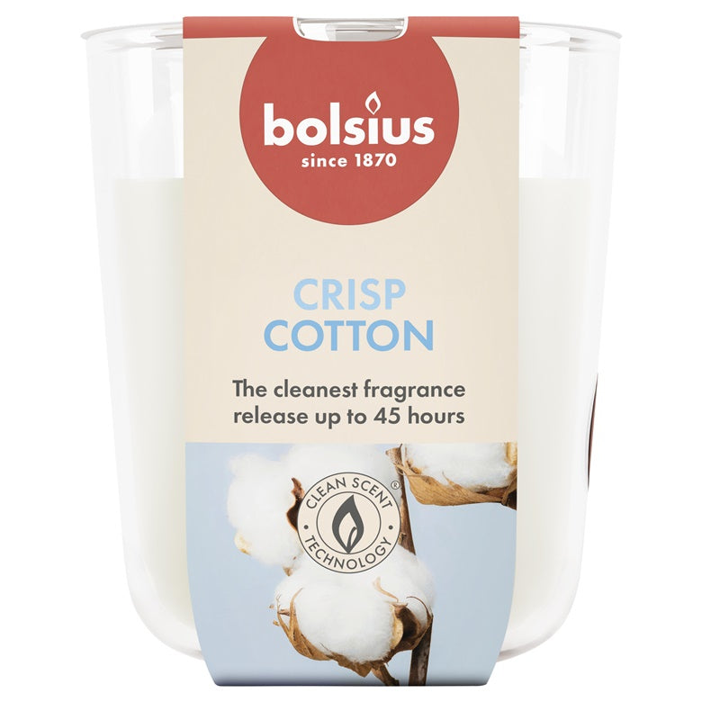 Świeca zapachowa Bolsius Crisp Cotton, 45 h, biała