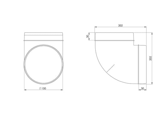 Ventiliacijos alkūnė EUROPLAST AL150-90, D150 90°