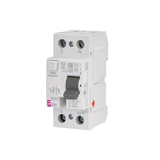 Wyłącznik różnicowoprądowy ETI EFI-P2 A 10kA, 2P, 25 A,240 V,30 mA