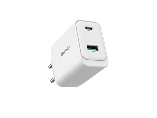 Adapter Sponge C2 45W GaN, USB-C/USB-A, biały