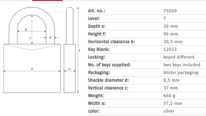 Spyna Abus 79269, sidabro, 94 mm x 57 mm