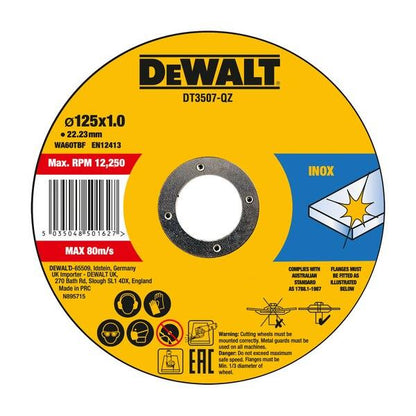 Tarcze tnące Dewalt DT3507-QZ, 125x1x22.23mm, 10 szt.