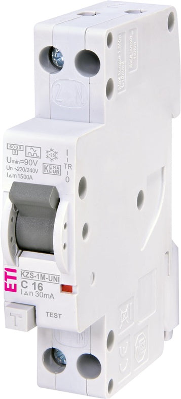 Wyłącznik różnicowoprądowy ETI KZS-1M-UNI, 2P, 16 A, 240 V, 30 mA
