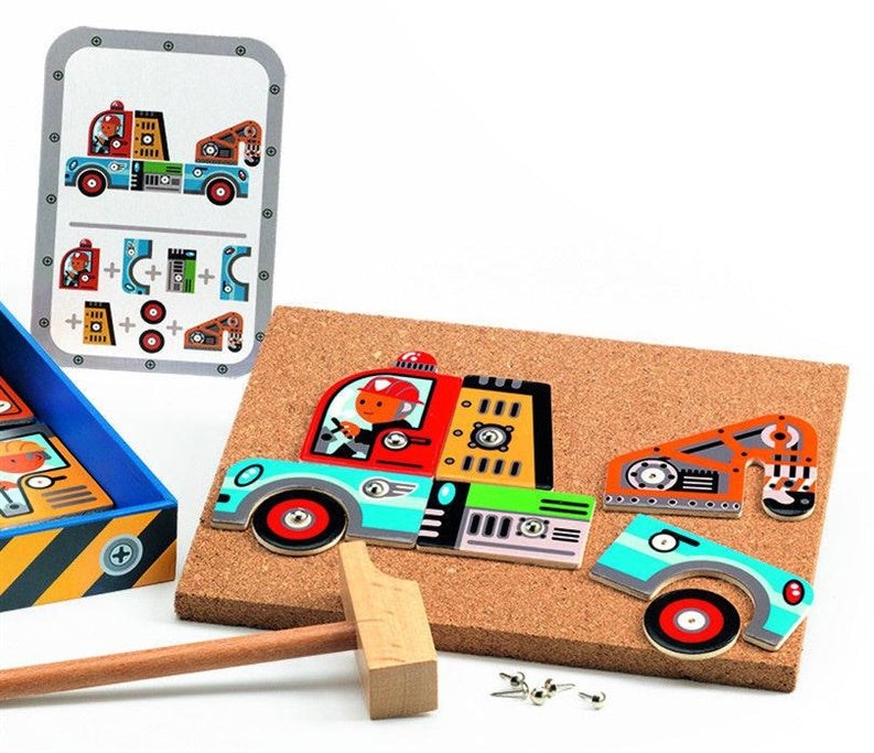 Zestaw do tworzenia drewnianych figurek Djeco Vehicles DJ06641