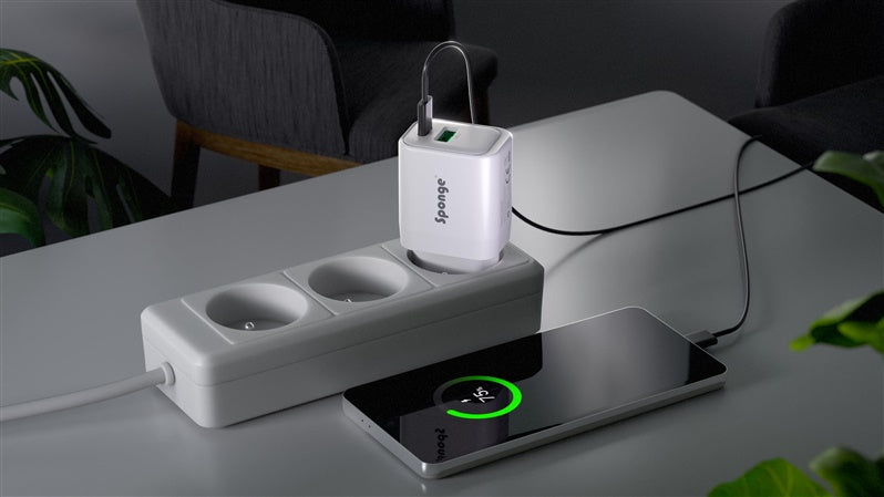 Adapteris Sponge C1 22.5W GaN, USB-C/USB-A, balta