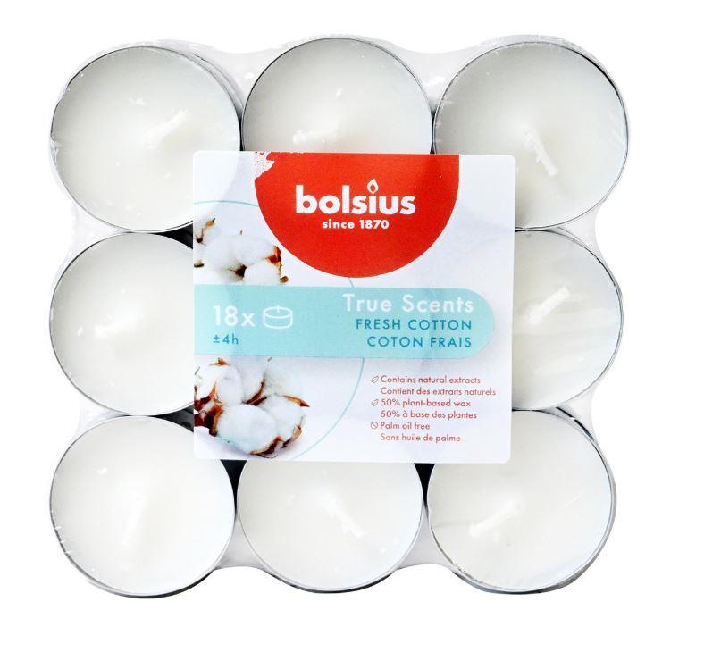 Žvakė, aromatinė Bolsius Fresh Cotton, 4 h, 18 vnt., Balta
