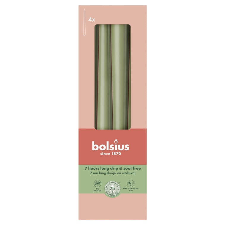 Świeca stożkowa Bolsius, 24,5 cm, 4 szt., oliwkowa zieleń