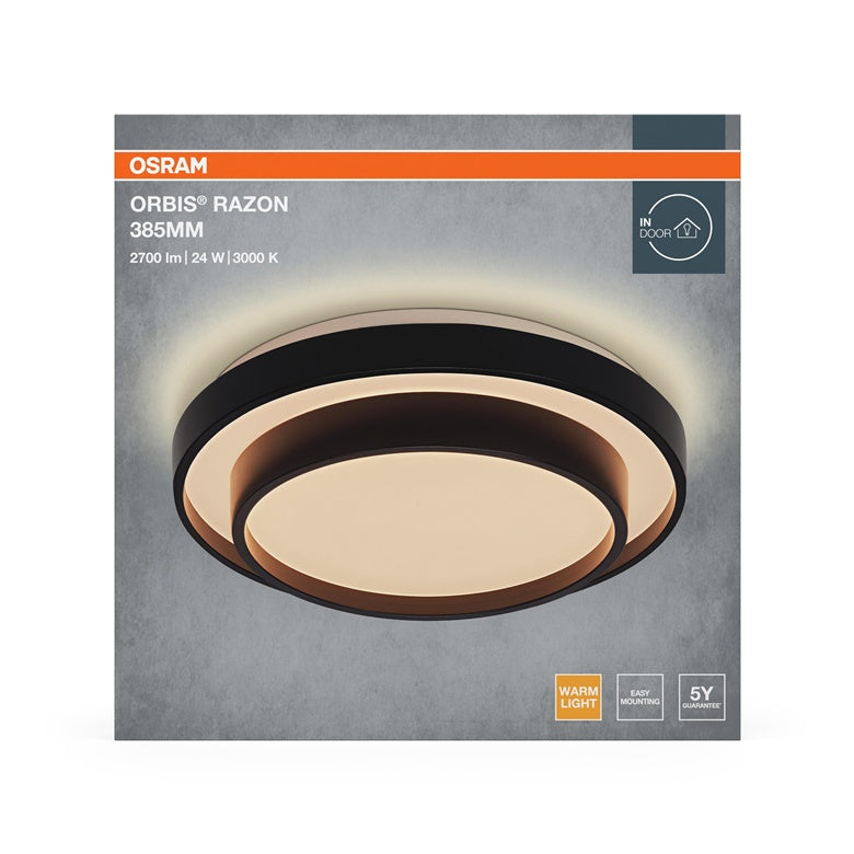 Šviestuvas lubų Osram, LED, 24W, 3000K, 1450lm, Ø385, juoda