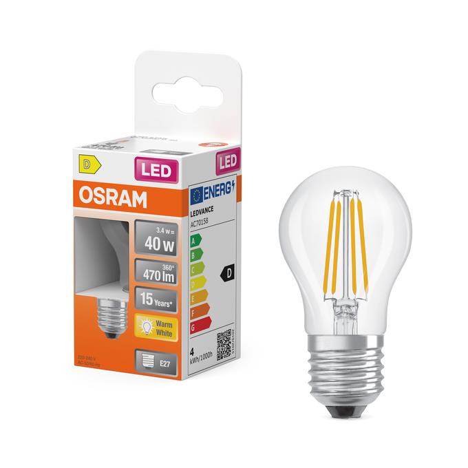 Żarówka LED Osram, P45, E27, 3.4W, 470lm, 2700K