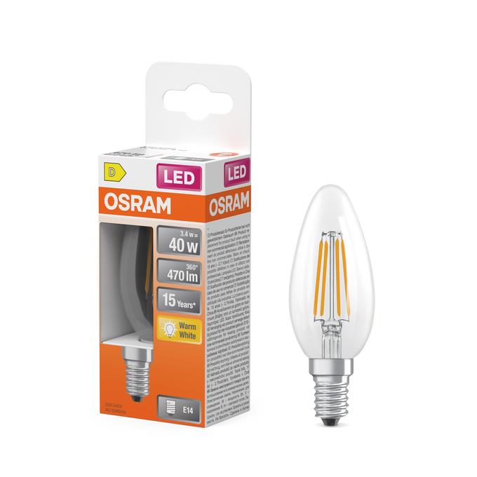 LEMP LED OSRAM FIL B35 3.4W E14 2700K 470LM