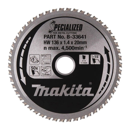 Tarcza tnąca do metalu Makita; 136x1,4x20,0 mm; Z50; -15°