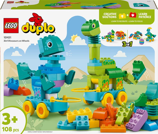 Klocki LEGO® Duplo 3w1 Dinozaury na kółkach 10451