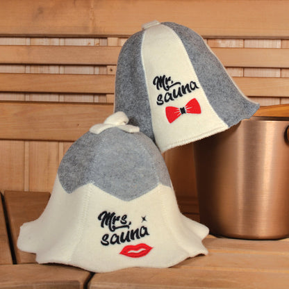 Sauna Hats 'Mr. and Mrs. Sauna', 100% Wool, Set of 2 - The Perfect Sauna Accessory for Couples