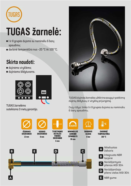 Lanksčioji dujų žarna Tucai S. A. Tugas HG, 60 cm