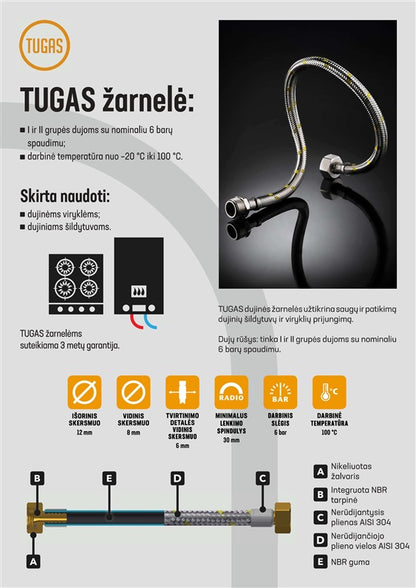 Lanksčioji dujų žarna Tucai S. A. Tugas HG, 80 cm