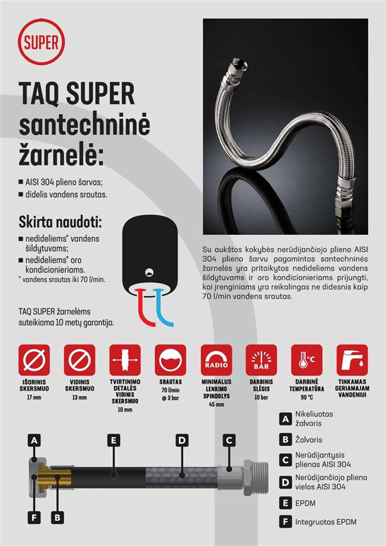 Santechninė žarnelė Tucai Taq Super, V3/4'', I3/4'', 50 cm