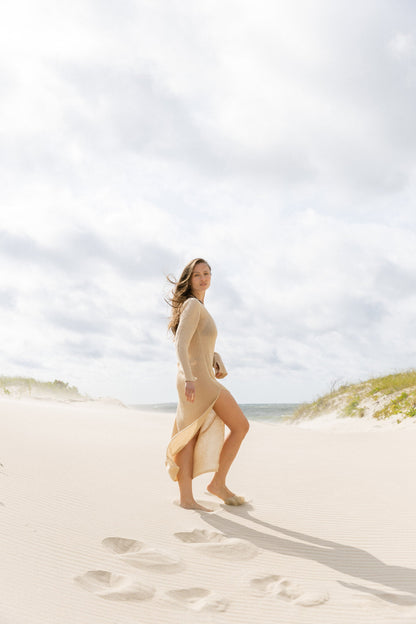 Mare 100% Leinen Langes Kleid Sand