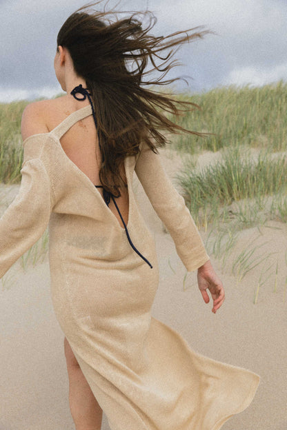 Mare 100% Leinen Langes Kleid Sand