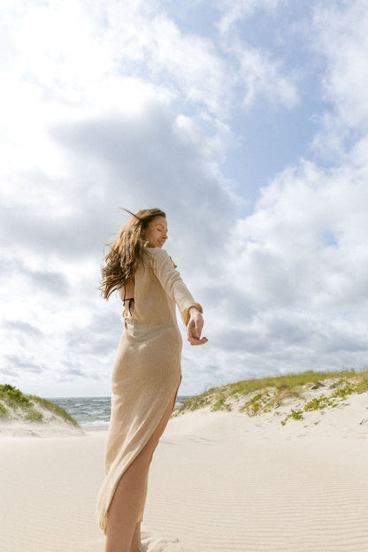 Mare 100% Leinen Langes Kleid Sand