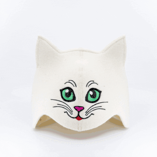 Sauna Hat ‘Green-eyed Kitty’ 100% Wool