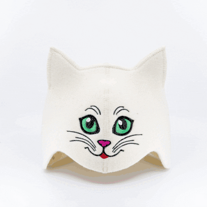 Sauna Hat ‘Green-eyed Kitty’ 100% Wool