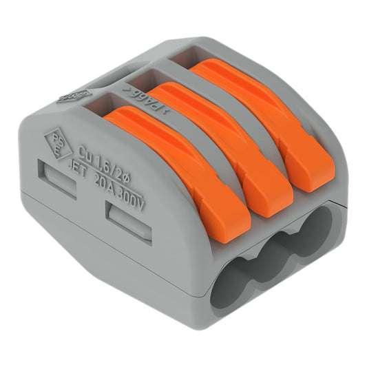 222-413 Wago Verbindungsklemme mit Hebel für alle Arten von Drähten, 4 mm² 3-adrig, grau - 50er-Set