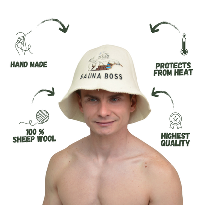 Sauna Hat ‘Sauna Boss’ 100% Wool