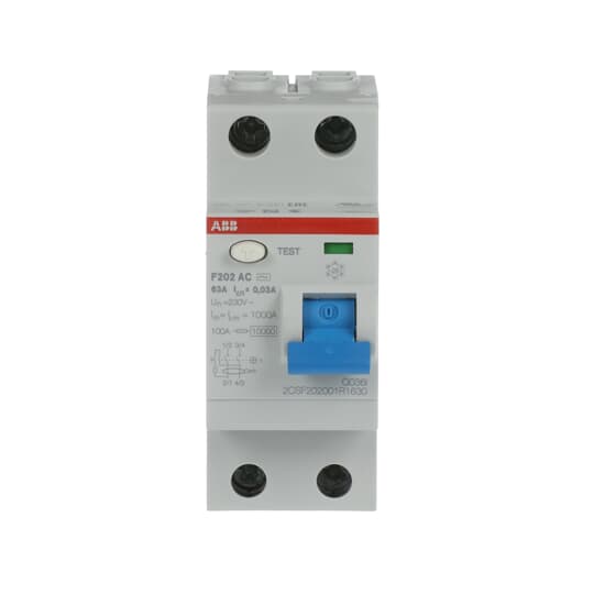 2CSF202001R1630 F202 AC-63/0.03 Residual Current Circuit Breaker 2P AC type 30 mA