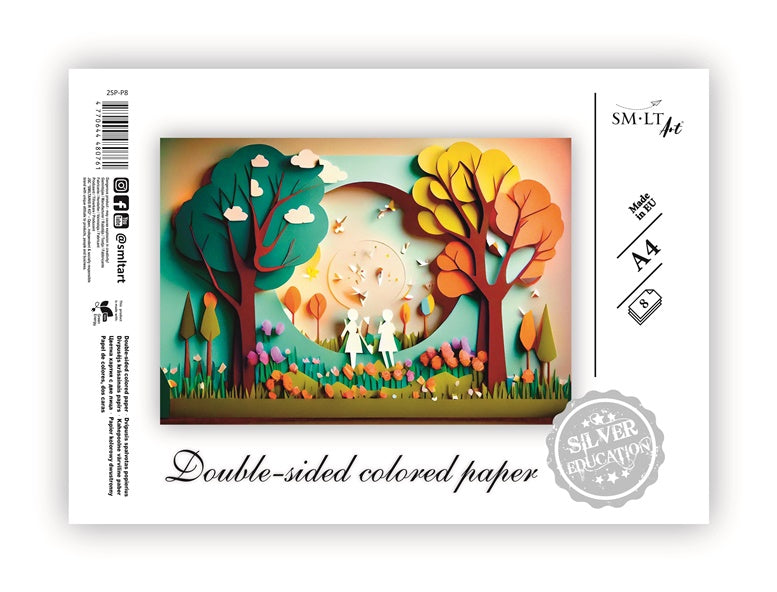 Spalvotas dvipusis popierius SMLT, A4, 8 lapų