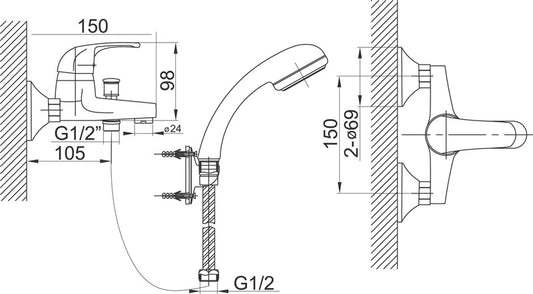 Bateria wannowa z zestawem natryskowym Elba BEL11