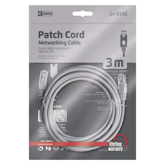 Kabelis EMOS RJ-45 M, RJ-45 M, 3m, pilkas S9124