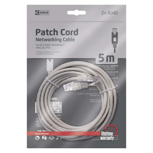 Kabelis EMOS RJ-45 M, RJ-45 M, 5m, pilkas S9125